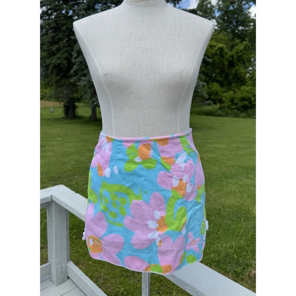 Lilly Pulitzer Bright Floral Pink Blue Mini Skort Skirt Shorts Bows Womens 2